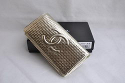 Replica Chanel 20322 Grid pattern Bi-Fold Light Gold Wallet